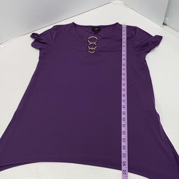 JM Collection Oversized Tunic Top In Purple With Gold Tone Circle Detail Size S - Picture 9 of 11